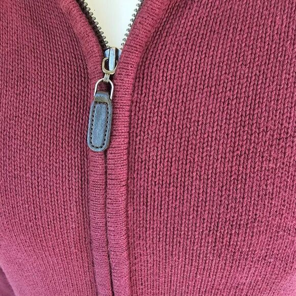 L.L. Bean Men’s M Tall Burgundy Full Zip Cotton Sweater Jacket Knit Cardigan Poc - Picture 6 of 7